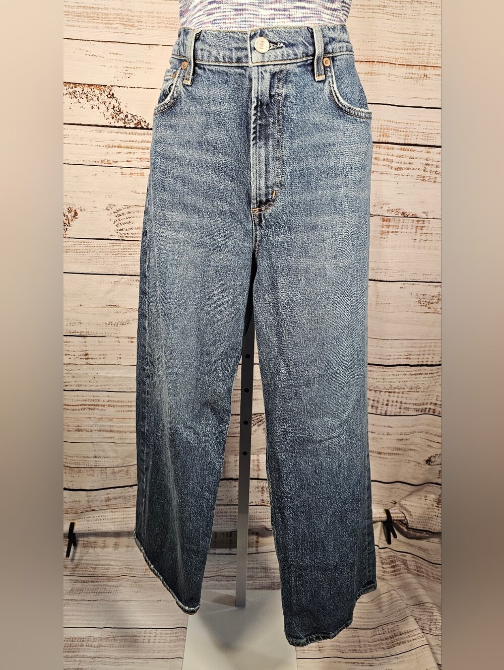 AGOLDE Ren High Rise Cropped Wide Leg Jeans Size 28 Medium Wash